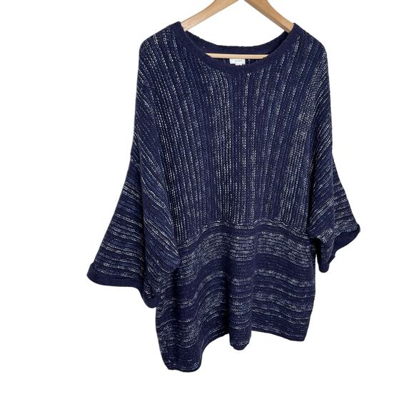J. Jill Pure Jill Womens Pullover Knit Kimono Sweater XLP Navy Stiped 3/4 Sleeve - Picture 1 of 9